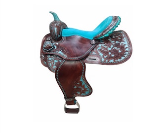 Western Barrel Leather Saddle with Fiberglass Tree Available In 15",16",17" Leather Horse Saddle