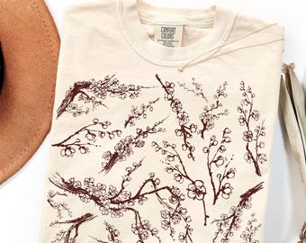 Cherry Blossom Shirt, Botanical Blossom Tee, Japanese Floral Shirt, Cottagecore Flower Tee, Spring Floral Shirt, Nature Lover Gift