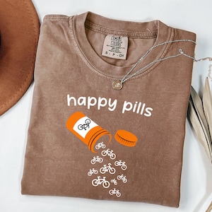 Happy Pills cykeltröja, rolig cykeltröja, cyklistpresent, cykelälskare-tröja, utomhusfitnesströja, cykling-grafik-tröja