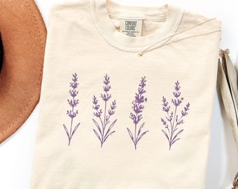 Lavender Wildflower Shirt, Cottagecore Floral Tee, Minimalist Flower Shirt, Botanical Graphic Tee, Nature Inspired Gift for Her