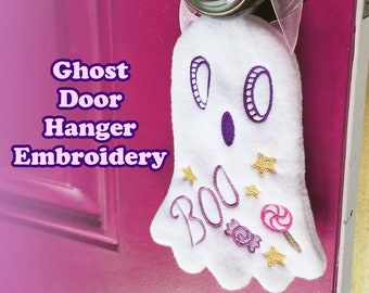 Halloween Ghost Door Hanger, Ghost with Candy Embroidery, Ghost In the Hoop Pattern, Door Hanger Project, Embroidery File Download