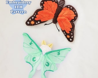 Sun and Moon ITH Embroidery Pattern, Butterfly and Luna Moth Digital Embroidery File, In the Hoop Download