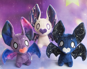 Space Bat Plushie Stuffed Animal | Galaxy and Constellation Pattern Bat Plush Kawaii Style Handmade