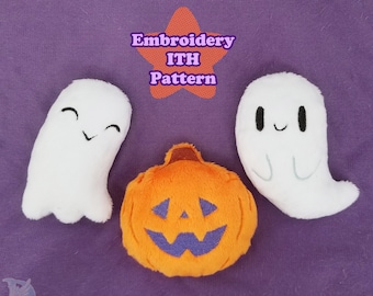 Halloween Ghost and Pumpkin ITH Embroidery Pattern, Ghost Pumpkin Halloween Decoration Embroidery Files, Digital Download Craft