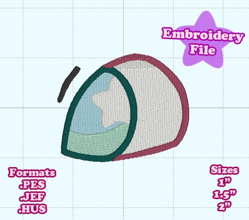 May include: Embroidery file of a teal, green, blue, and pink tent design in three sizes: 1 inch, 1.5 inches, and 2 inches. The file formats are PES, JEF, and HUS.