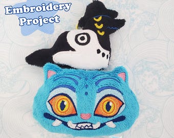 Korean Demon Cuties Embroidery Files, In The Hoop Plush Embroidery Pattern, Tiger and Magpie Plushie Keychain