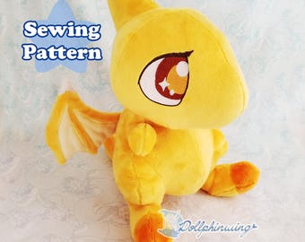 Dragon Virtual Pet Plushie Sewing Pattern, Digital PDF Plush Pattern and Sewing Tutorial