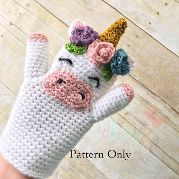 Crochet Pattern, Unicorn Hand Puppet