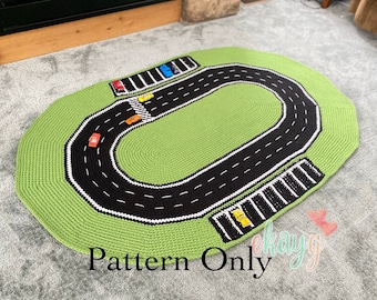 Crochet Pattern, Racetrack Play Rug, Area Rug, Crochet Nursery Rug