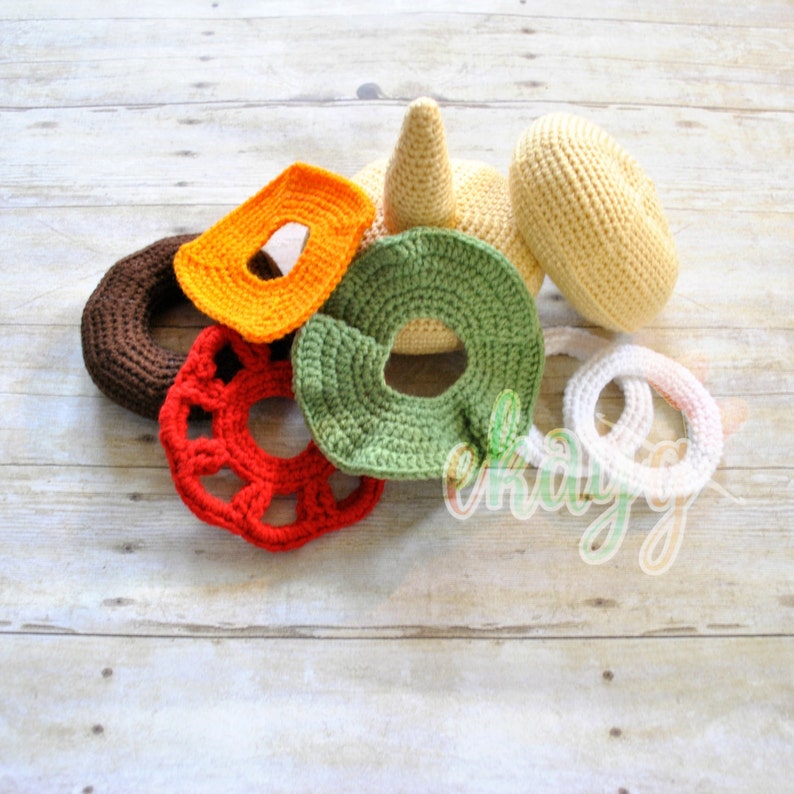 Crochet Pattern, Cheeseburger Stacking Rings - Etsy