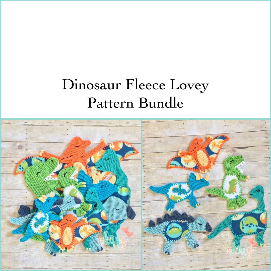 Crochet Pattern Pack, Dinosaur Fleece Loveys, Large and Small Security