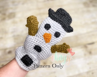 Crochet Pattern, Snowman Hand Puppet