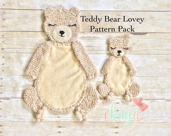 Crochet Pattern, Teddy Bear Fleece Lovey Patterns, Large and Small Security Blankets