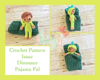 Crochet Pattern, Isaac Dinosaur Pajama Pal Doll, with Sleeping Bag