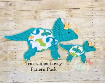 Crochet Pattern, Triceratops Fleece Lovey Patterns, Large and Small Security Blankets