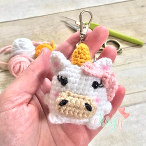 Crochet Pattern, Puffy Stuffy Unicorn with Pocket Pal Keychain Modification image 3