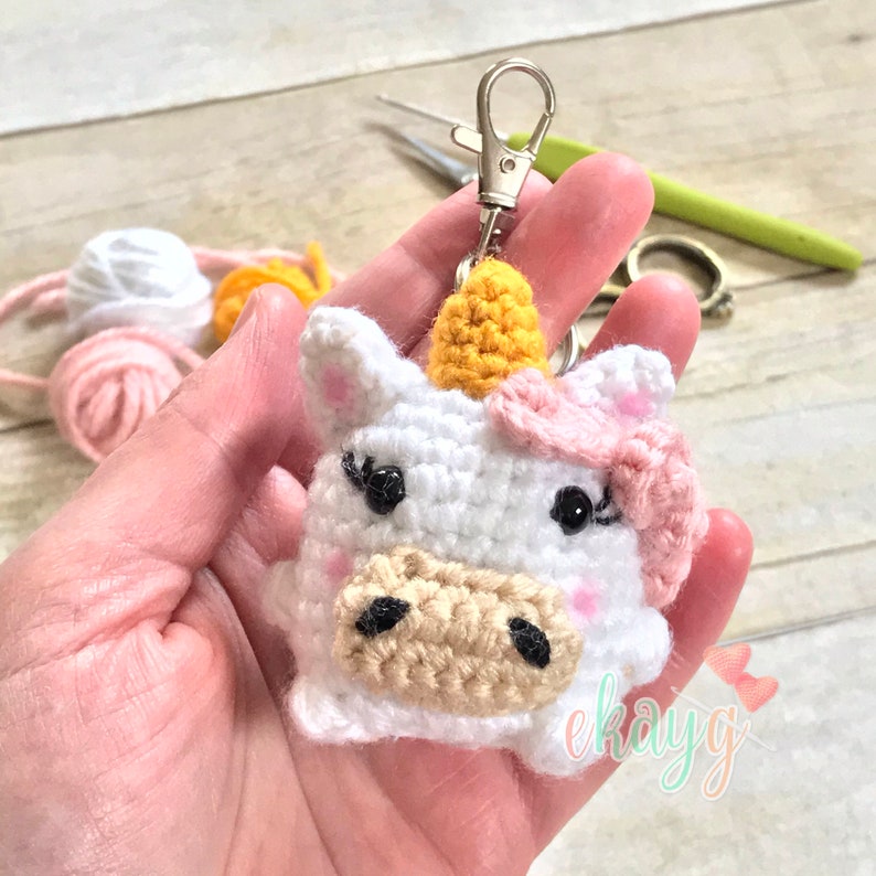 Crochet Pattern, Puffy Stuffy Unicorn with Pocket Pal Keychain Modification image 3