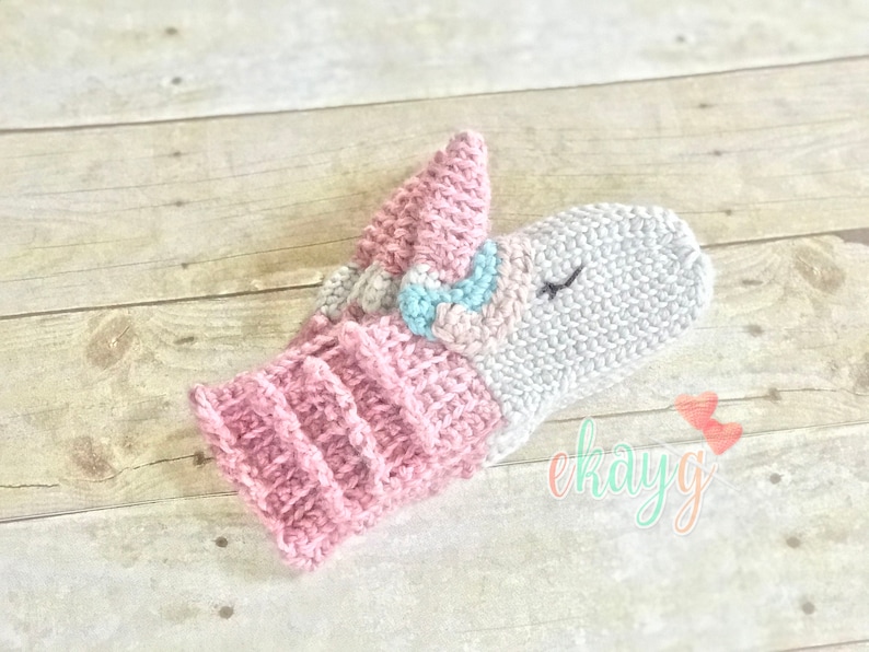 Crochet Pattern, Unicorn Mittens, Todder through Teen Sizes image 2