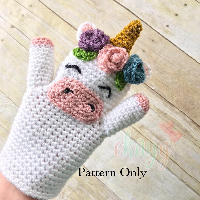 Crochet Pattern, Unicorn Hand Puppet image 1