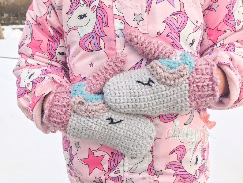 Crochet Pattern, Unicorn Mittens, Todder through Teen Sizes image 3