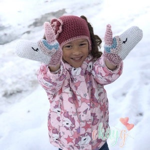 Crochet Pattern, Unicorn Mittens, Todder through Teen Sizes image 4