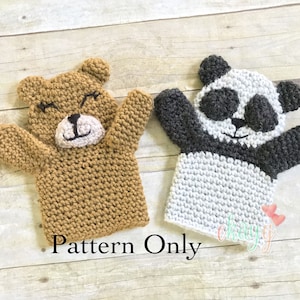 Crochet Pattern, Bear and Panda Puppet Set
