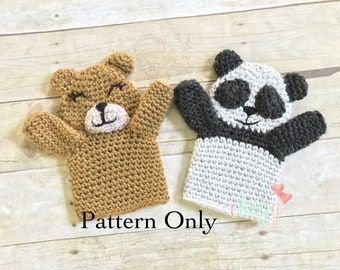 Crochet Pattern, Bear and Panda Puppet Set