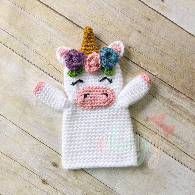 Crochet Pattern, Unicorn Hand Puppet image 2