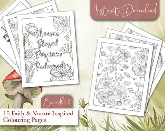 15 Faith And Nature Colouring Pages For Adults, Teens, Religious Quotes Colouring Sheets, Instant Download, Printable Colorin, BUNDLE 2