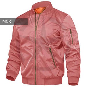 Pink Bomber Jacket for MEN & WOMEN with Custom Embroidery Options Vintage Zipper Fashion Winter Jackets
