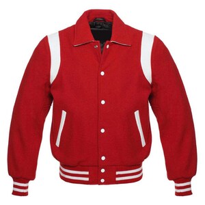 Red Retro Varsity Jacket Men Collar Letterman Jackets with Custom Embroidery Option Available in All Sizes