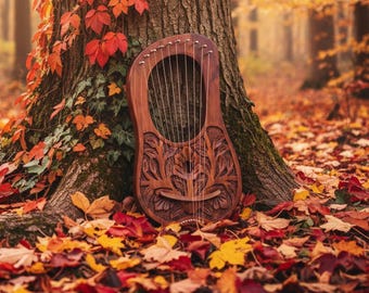 Arpa de lira de palisandro New Flower, tradicional escocesa, vintage, grabada, 10 cuerdas, liras, arpas de música de las Tierras Altas, llave de afinación gratuita, juego de cuerdas y estuche.