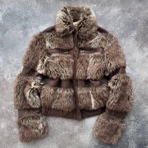 Vintage 2000&#39;s Aesthetic Y2K Glamour Faux Fur Zip Jacket