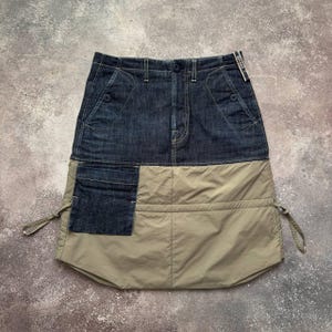 Y2K Panel Denim Skirt – Utility Techwear Parachute Style Cargo Multi Pocket – Rare Made in Italy