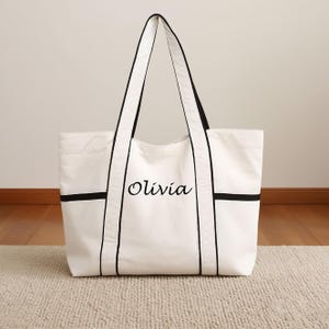 Personalised Canvas Tote Bag | Custom Embroidered Japanese Style Crossbody Tote | Minimalist Everyday Bag | Bridesmaid Teacher Gift
