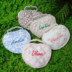 Personalized Heart Makeup Bag: Embroidered Cosmetic Travel Pouch