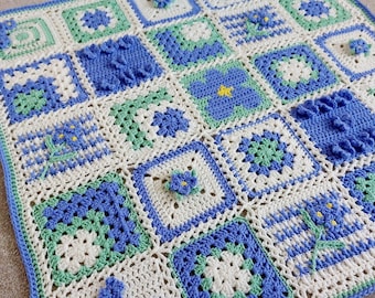 Crochet Forget Me Not Squares Blanket Pattern