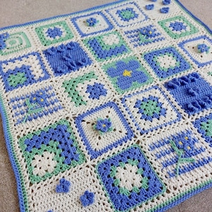 Crochet Forget Me Not Squares Blanket Pattern