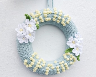 Ciao primavera, modello per ghirlanda all'uncinetto: decorazione floreale per porta (PDF)