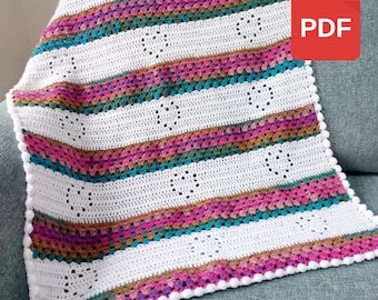 Love Heart Striped Baby Blanket Crochet Pattern, Pram Blanket Pattern, Crochet Heart Blanket, Heart Crochet Pattern, Easy Crochet Pattern