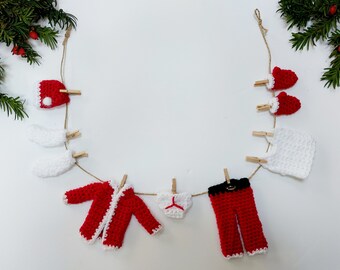 サンタの洗濯物干しかぎ針編みパターン：クリスマスガーランド（PDF