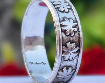 Handmade Sterling Silver Floral Band Ring: Vintage Boho Wedding Jewelry