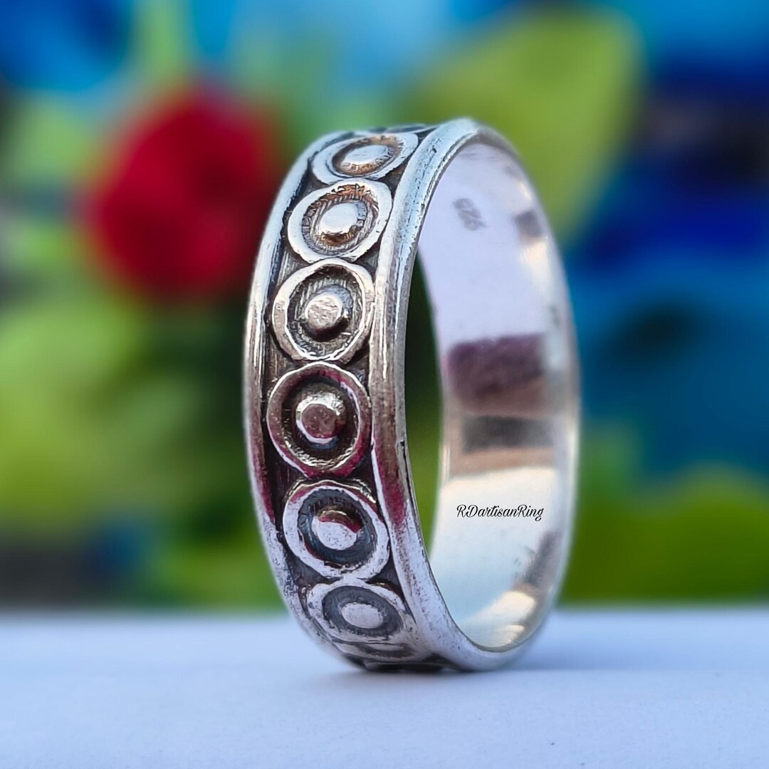Silver Ring Patterned Handmade Sterling Silver Circle Pattern Ring: Boho Unisex Jewelry - Etsy