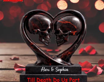 Personalized Skull Couple Till Death Do Us Part 2D Flat Acrylic Plaque, Custom Skull Couple Plaque, Anniversary Valentine Gift For Couple