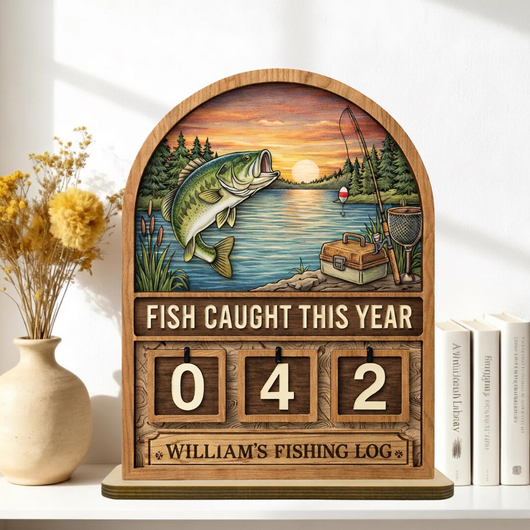 Fish Log Timer Inn Personalized Fish Caught This Year Tracker, Wooden Fishing Tracker Sign ...