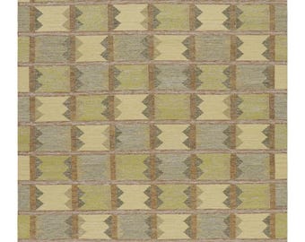 Handwoven Wool Kilim Rug: Scandinavian Geometric Checkered Flatweave