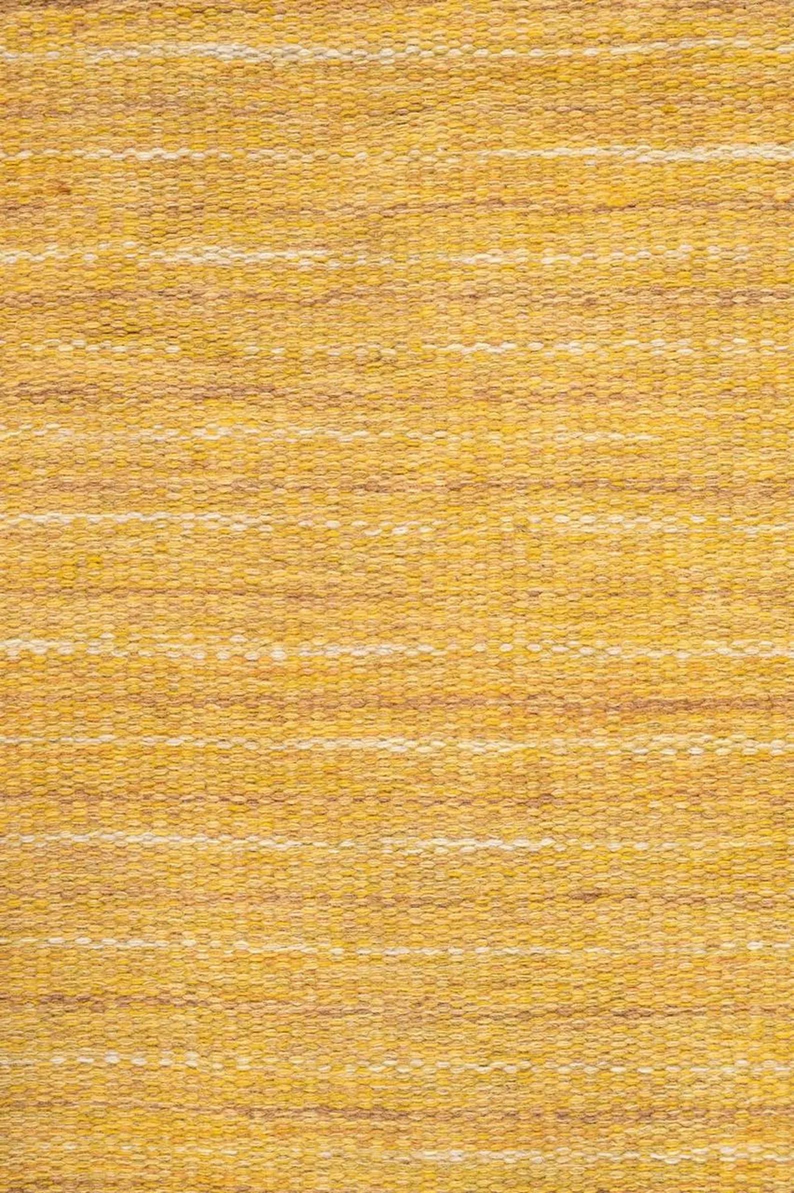 手織りウールキリムラグ 63×96cm マスタードイエロー×オフホワイト 新品 手織りキリムウールラグ：マスタードイエローの幾何学模様の平織り