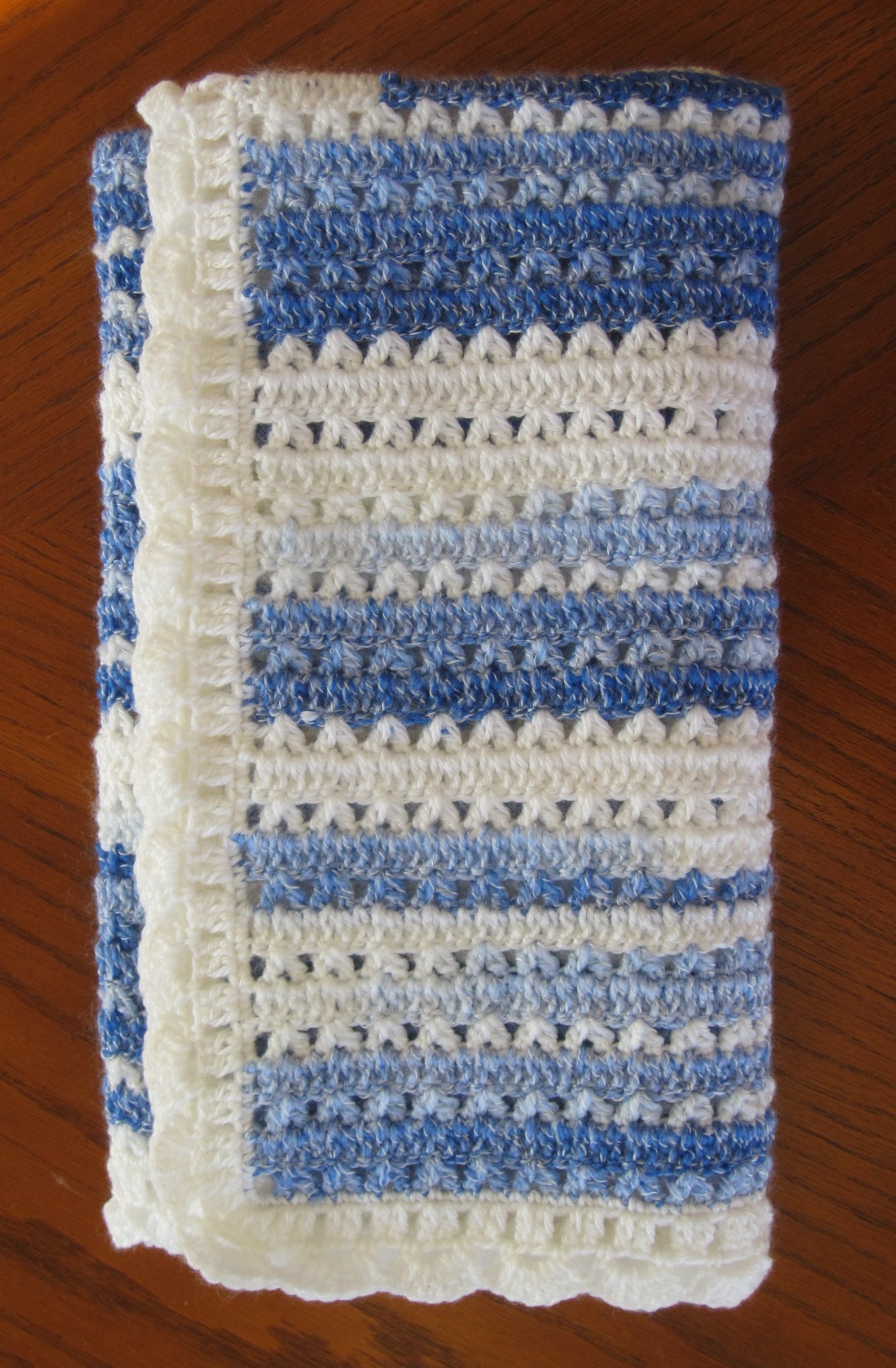 Blue & White Baby Blanket Hand Crocheted in Soft Acrylic Yarn Etsy