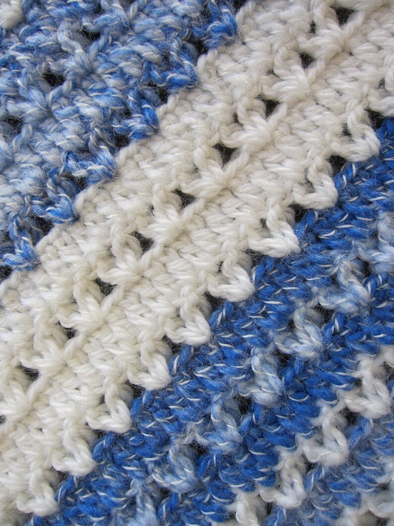 Blue & White Baby Blanket Hand Crocheted in Soft Acrylic Yarn Etsy