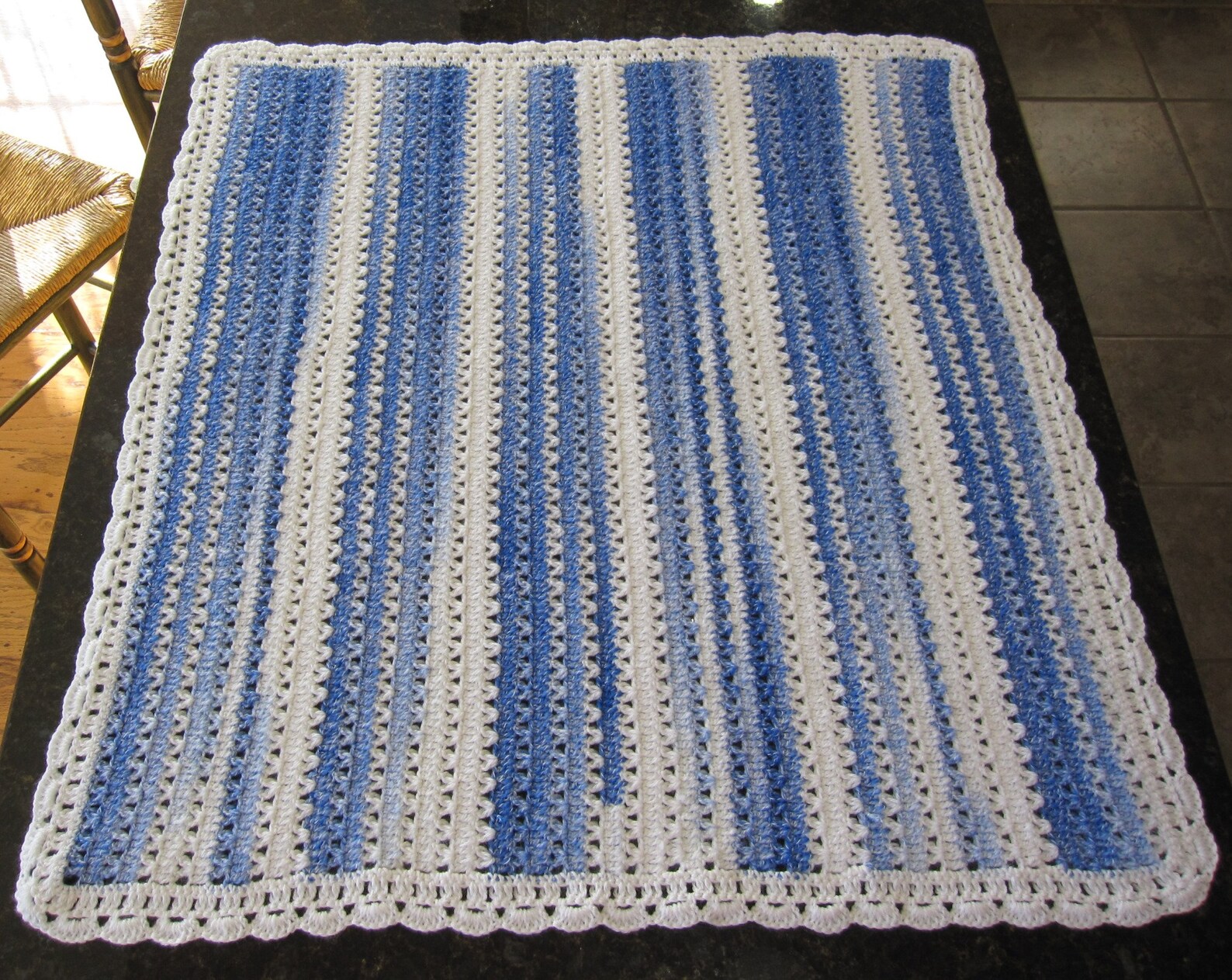 Blue & White Baby Blanket Hand Crocheted in Soft Acrylic Yarn Etsy